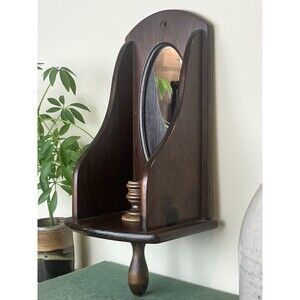 Vintage Cornwall Wood Wall Candle Holder Sconce Mirrored Carrying Handle 15.5"